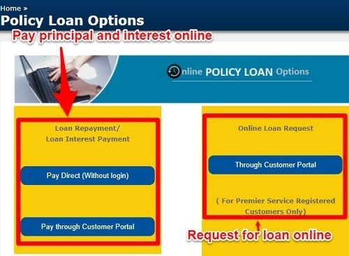 Loan Against LIC Policy - Apply online and repay principal and interest online