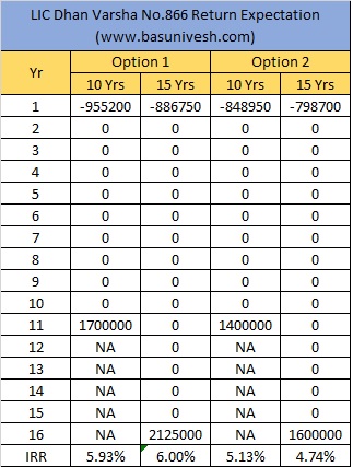 LIC Dhan Varsha No.866 Returns Expectation